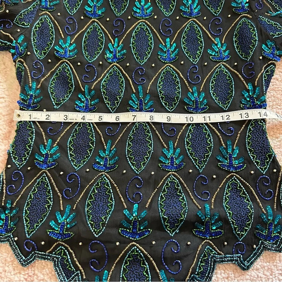 Vintage Silk Beaded Sequin Blouse Laurence Kazar SZ Petite Small Formal Holiday - Picture 7 of 9